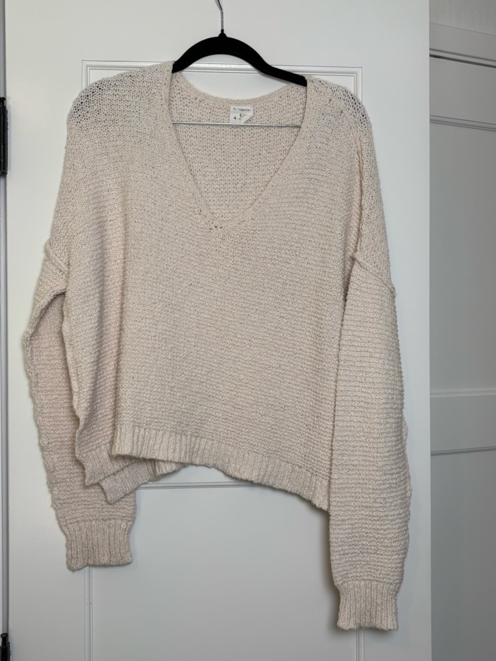 By Together Inside-Out Seam Cream V-Neck Sweater